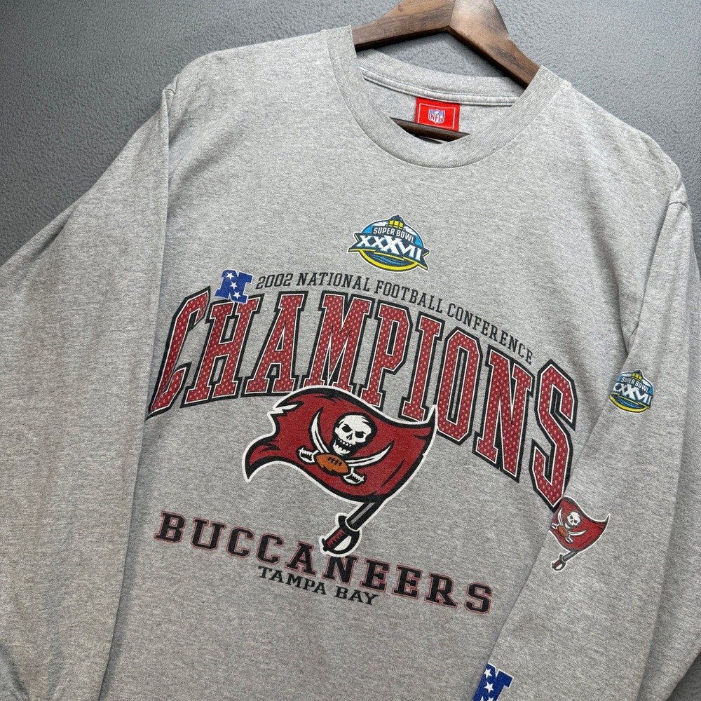 VTG Tampa Bay Buccaneers NFL Long Sleeve Shirt Mens M Gray Cotton Super Bowl 02